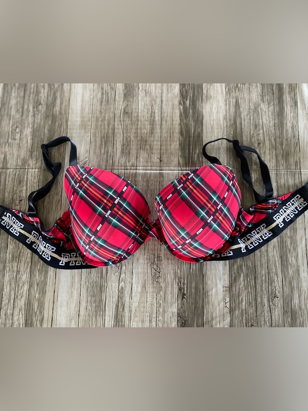 PINK VICTORIAS SECRET PLAID 34DD BRA